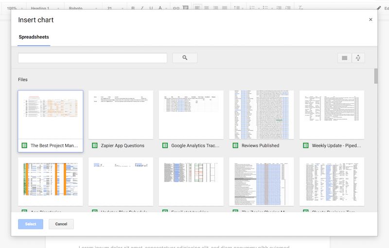 Select chart from Google Sheets
