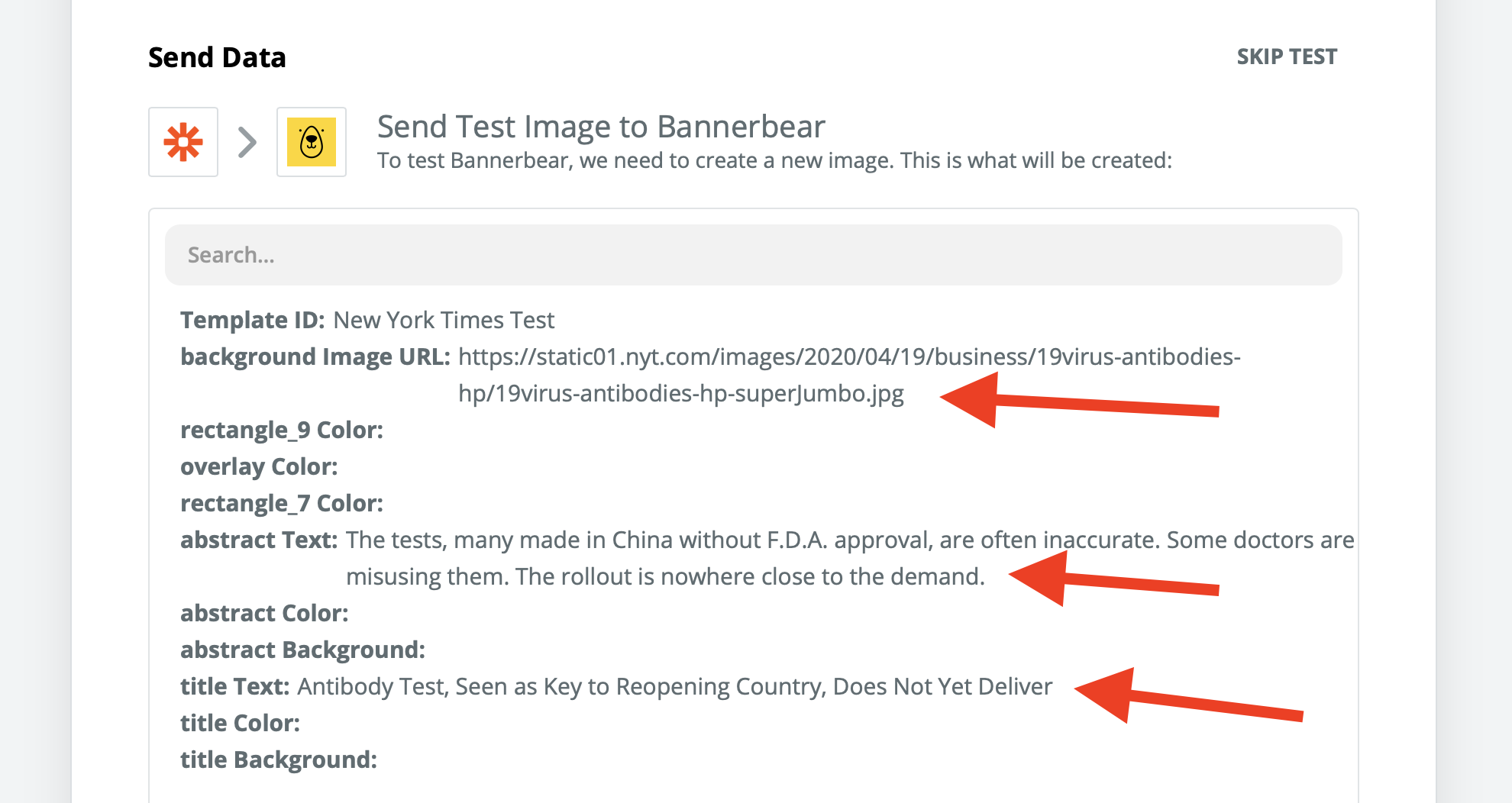 ></div></figure><p>Here you should verify 3 things:</p><ol><li>That the background image url is a single url</li><li>That the abstract text is populated with text</li><li>That the title text is populated with text</li></ol><p>If those 3 items look good, hit
