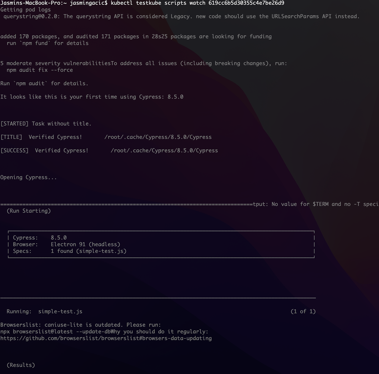 Testkube watch output command