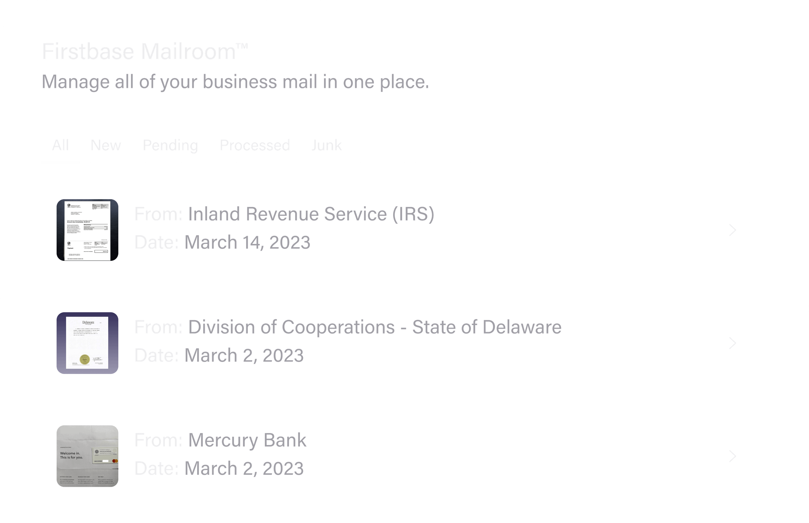 Firstbase Mailroom™ Get a business address and mailbox