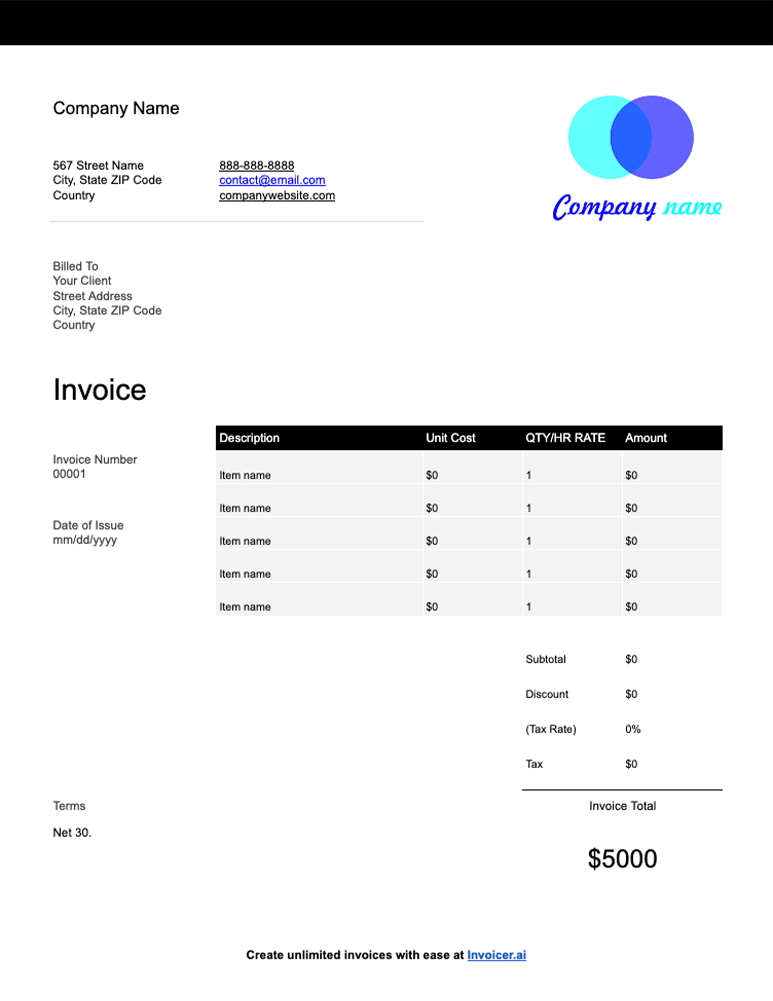 Google Sheets Invoice Template Black