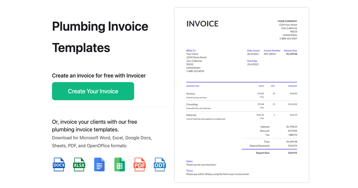 Plumbing invoice templates