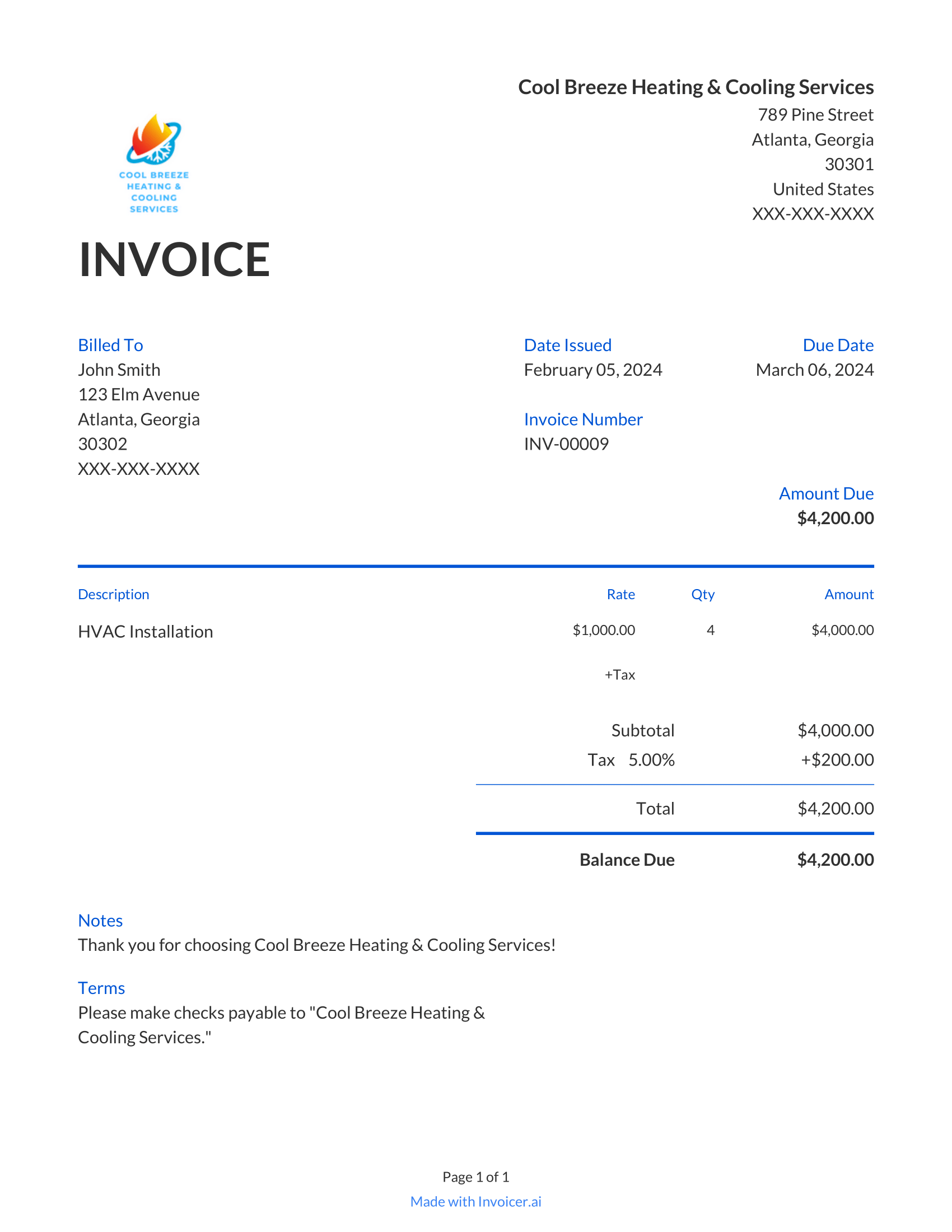 Free HVAC Invoice Template