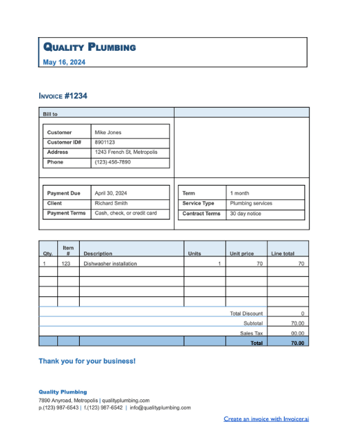 Plumbing Invoice Templates