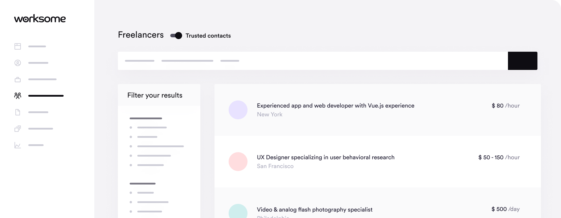 Excerpt of the Worksome platform main dashboard