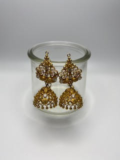 Indian Gold Earring w/14 accent stones