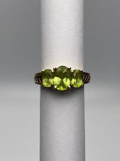 Gold Ring w/3 Lime green peridot Oval Stones