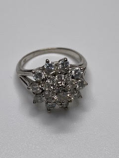 CZ Flower White Gold Cocktail Ring