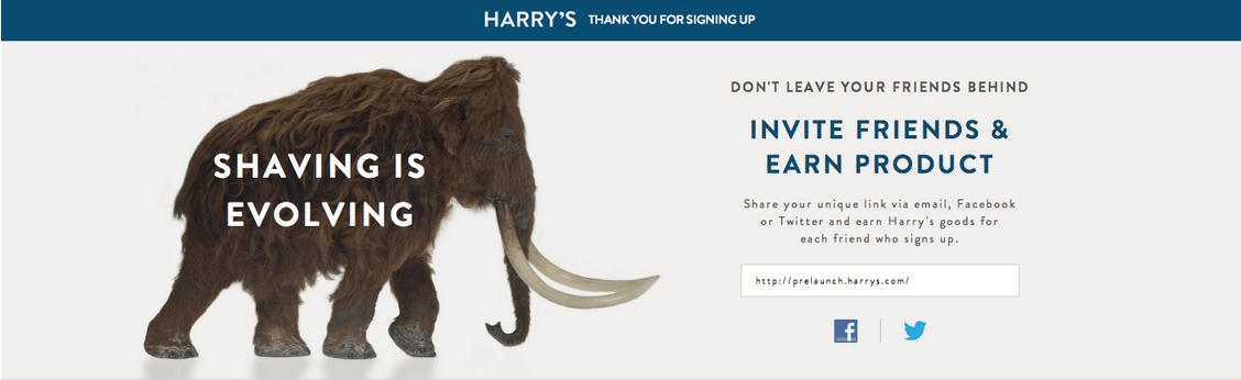 Harry's referral landing page