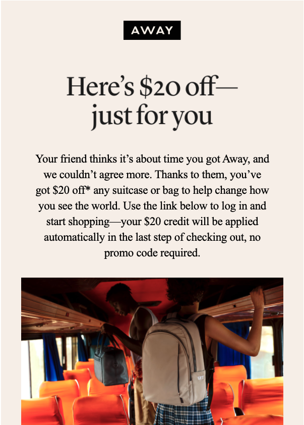 Referral email from AWAY