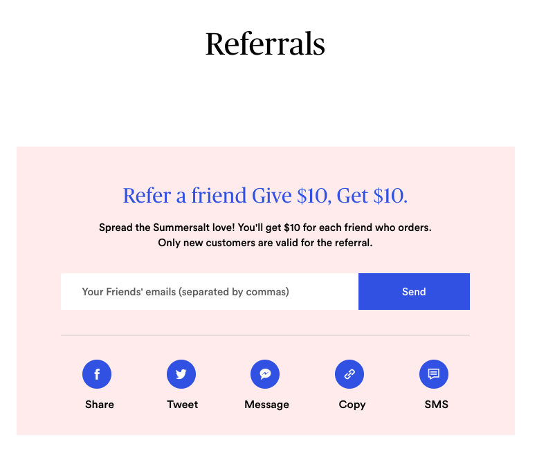 Summersalt referral sharing options