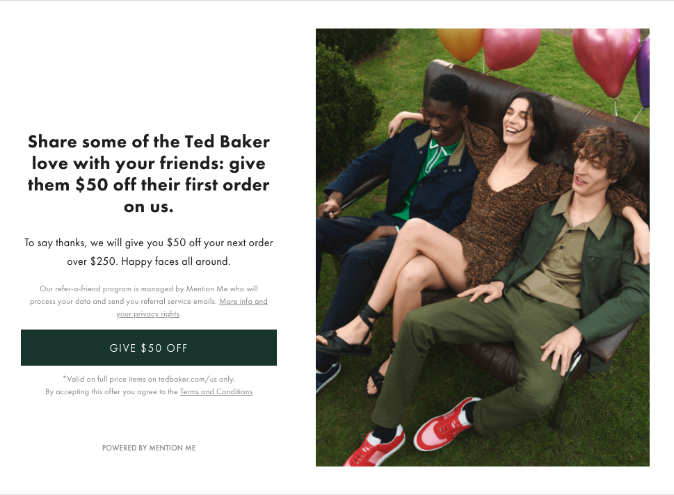 T&C inclusion on the referral page by Ted Baker