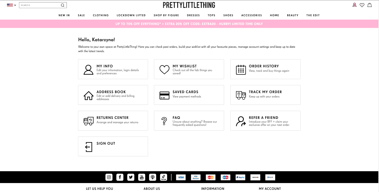 Pretty Little Thing gift card placements