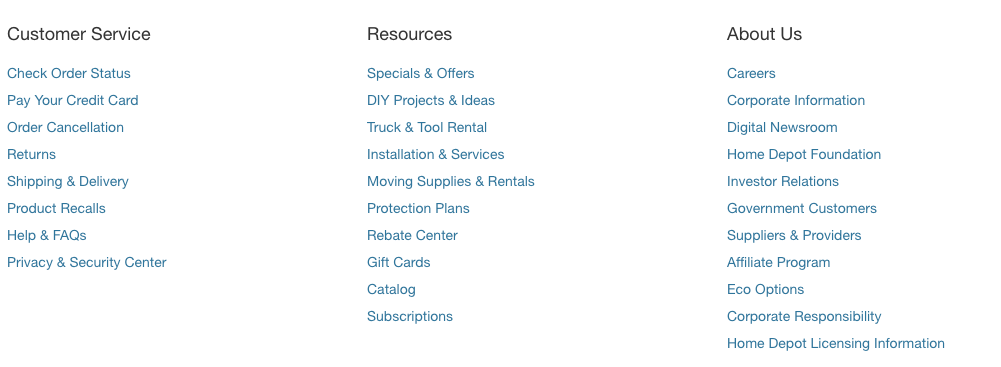 HomeDepot footer