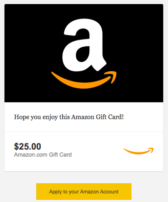 Amazon email with the gift card
