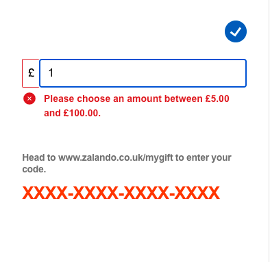 Zalando gift card minimum & maximum amount