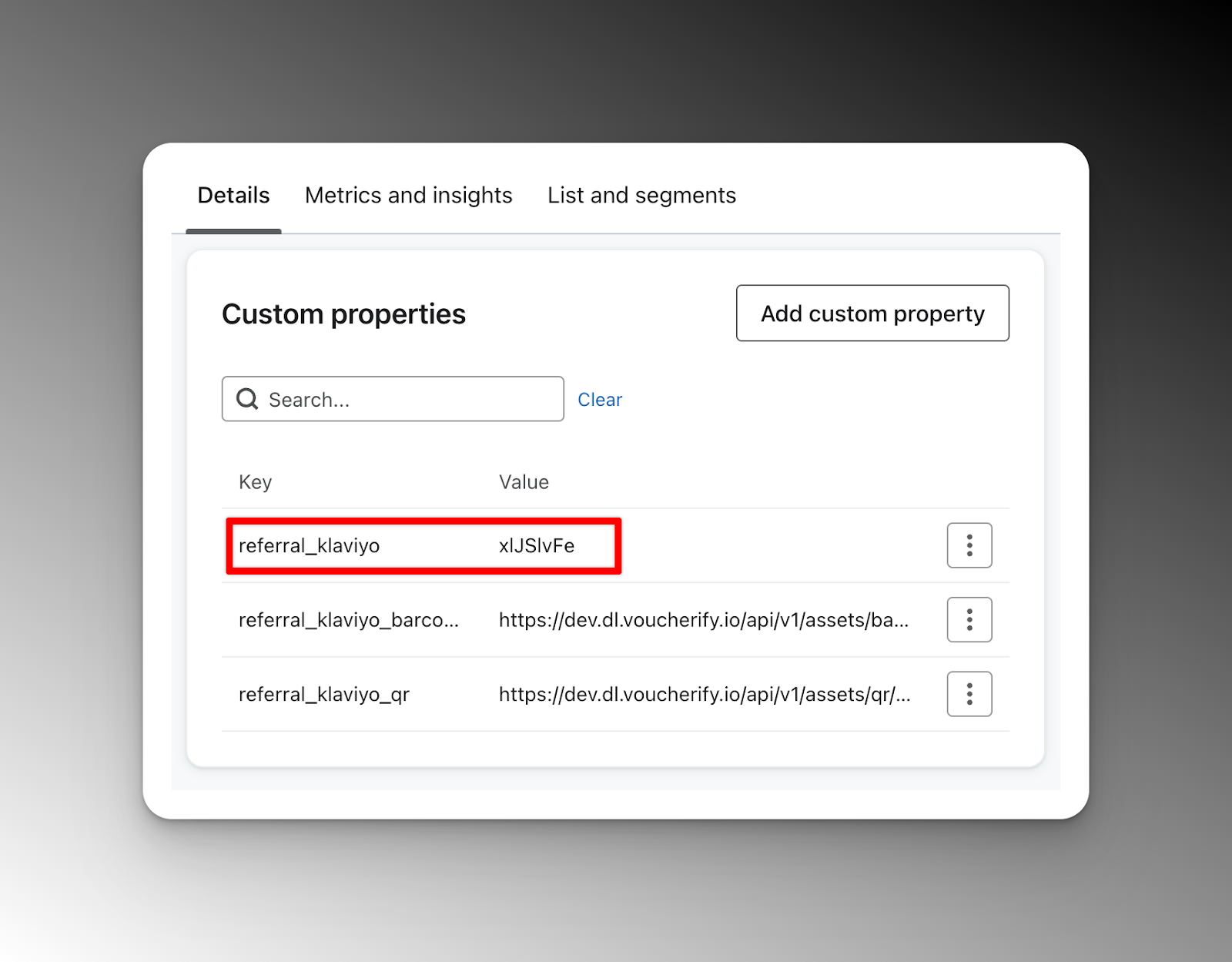 Klaviyo dashboard – field mapping example