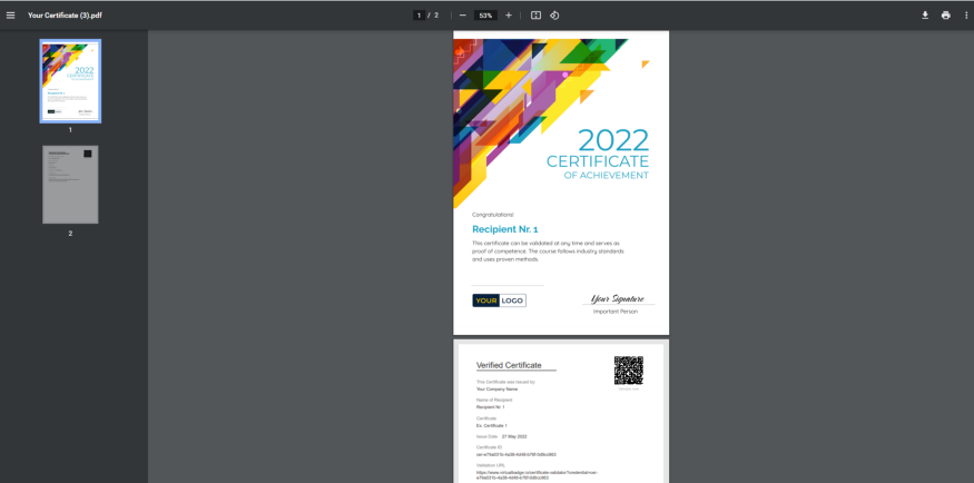 Preview of PDF certificate