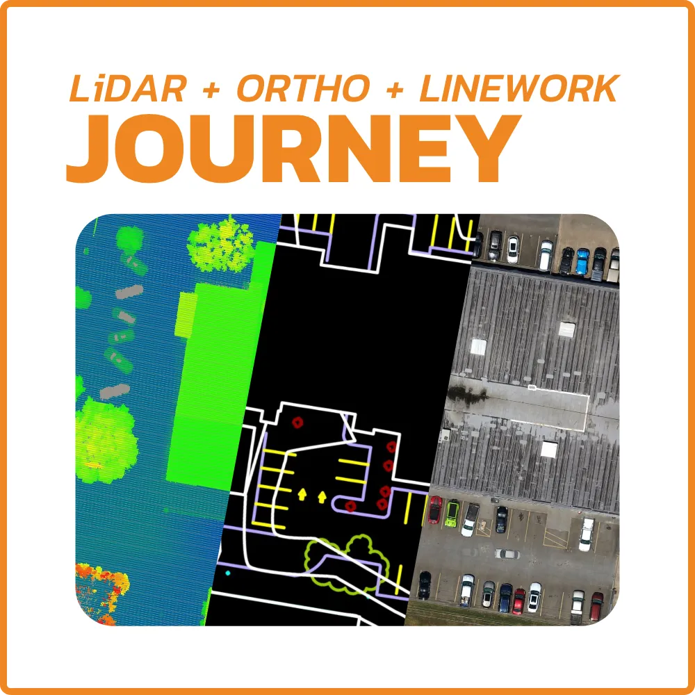 The Journey drone mapping services package that includes LiDAR, Orthos, and Linework.