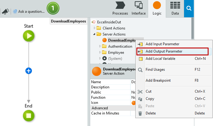 #3.6. Add a new Output Parameter to the Action