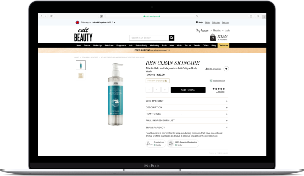 REN on Cult Beauty with Provenance