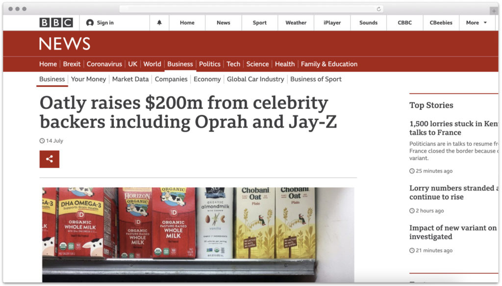 BBC: Oatly raises funds - transparency
