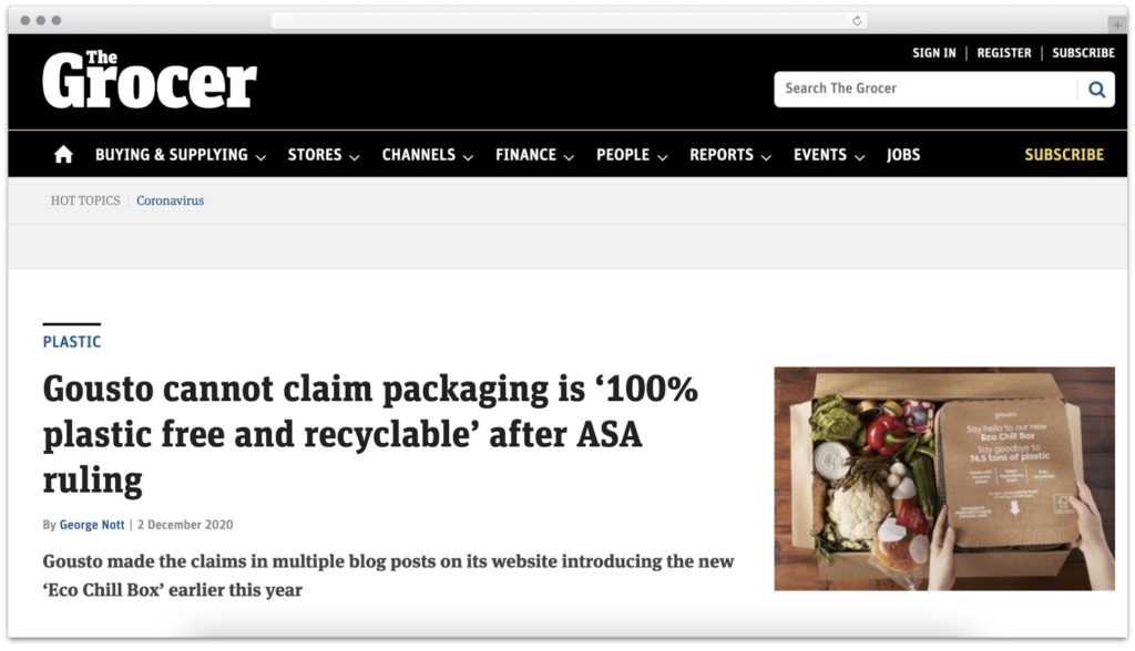 The Grocer on Gousto packaging claims