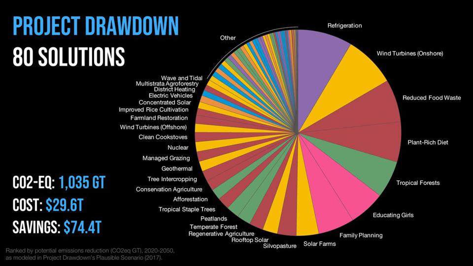 Pie chart showing various carbon reduction solutions.