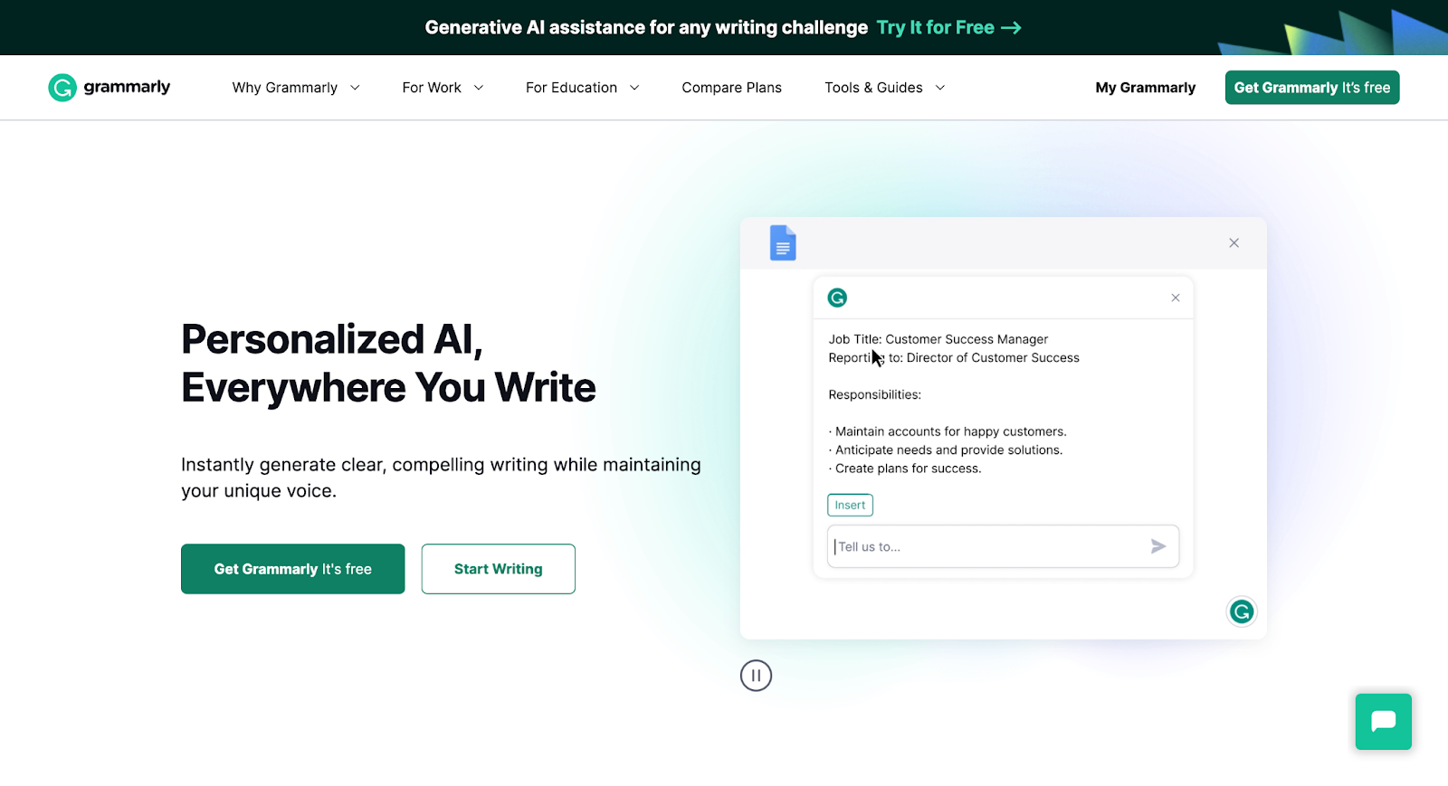 Image of Grammarly's home page