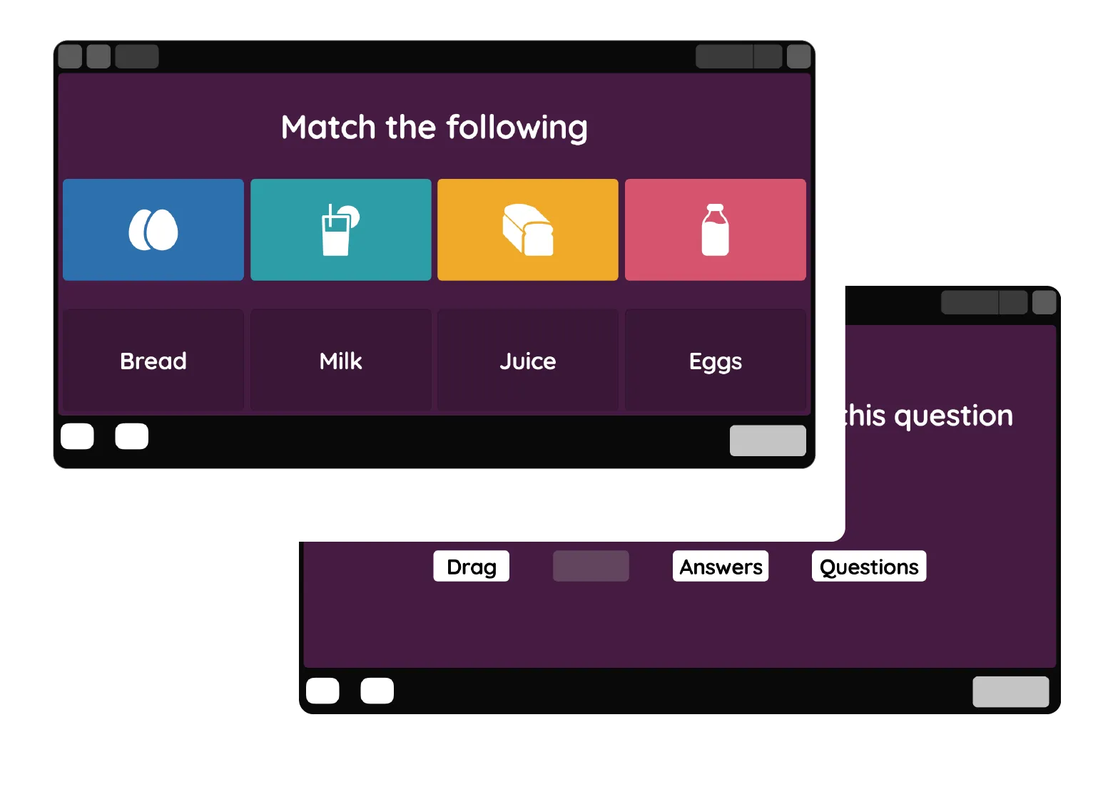 Image of a Quizizz question with a 'Match the Following' format