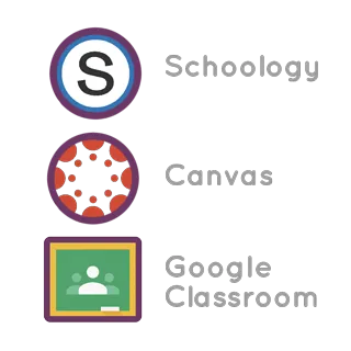 the logos and names of three LMSs: Schoology, Canvas, and Google Classroom