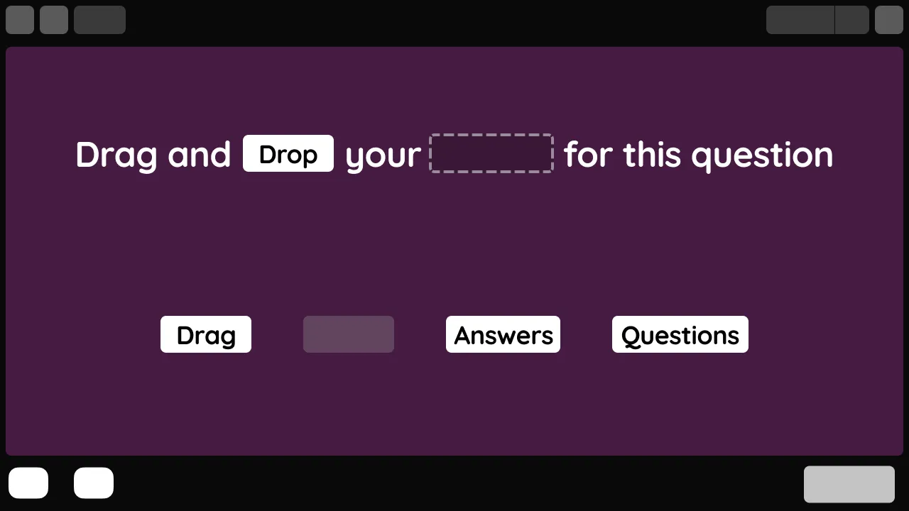 A screen displaying a question with four options to drag and drop