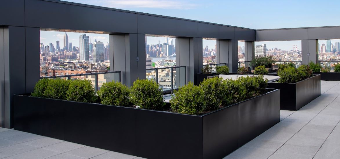 A modern rooftop terrace