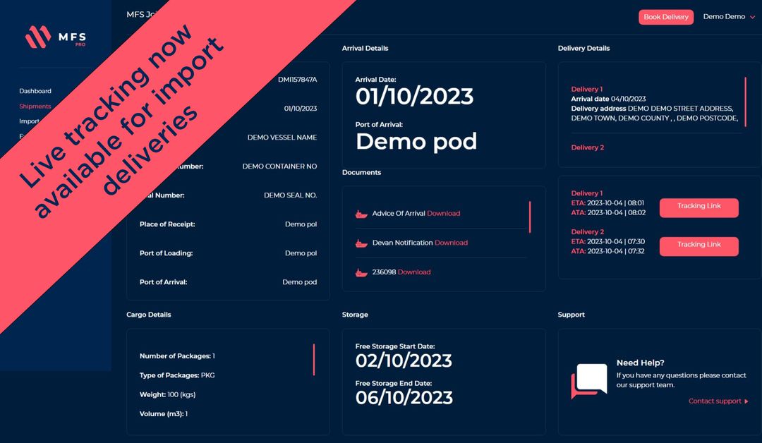 Live tracking for import deliveries now available on MFS Pro