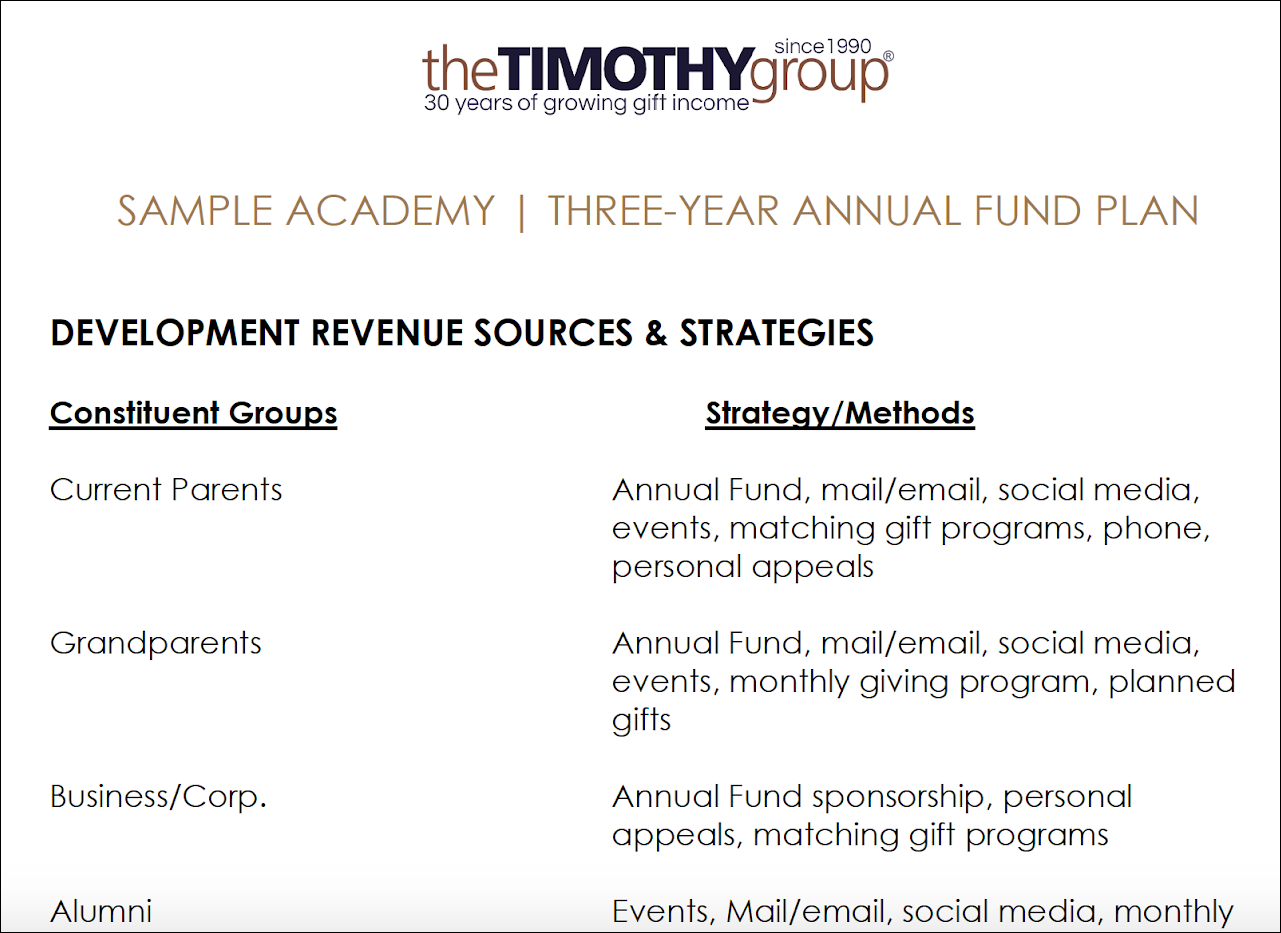The Timothy Group three-year annual fund plan template