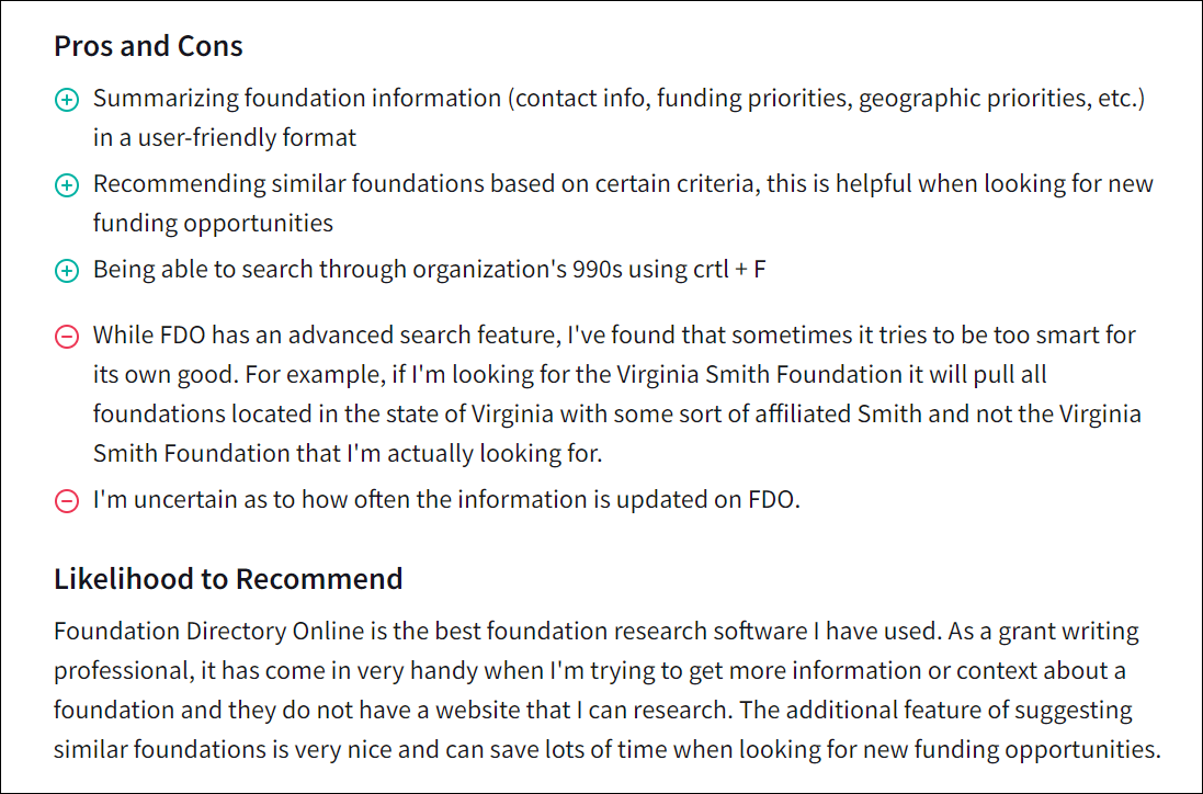 Foundation Directory Online Pros and Cons