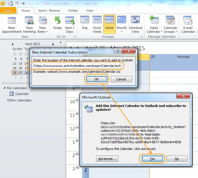 How to export calendar feed from ActivityTimeline