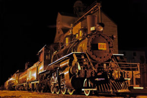 Steam train at night