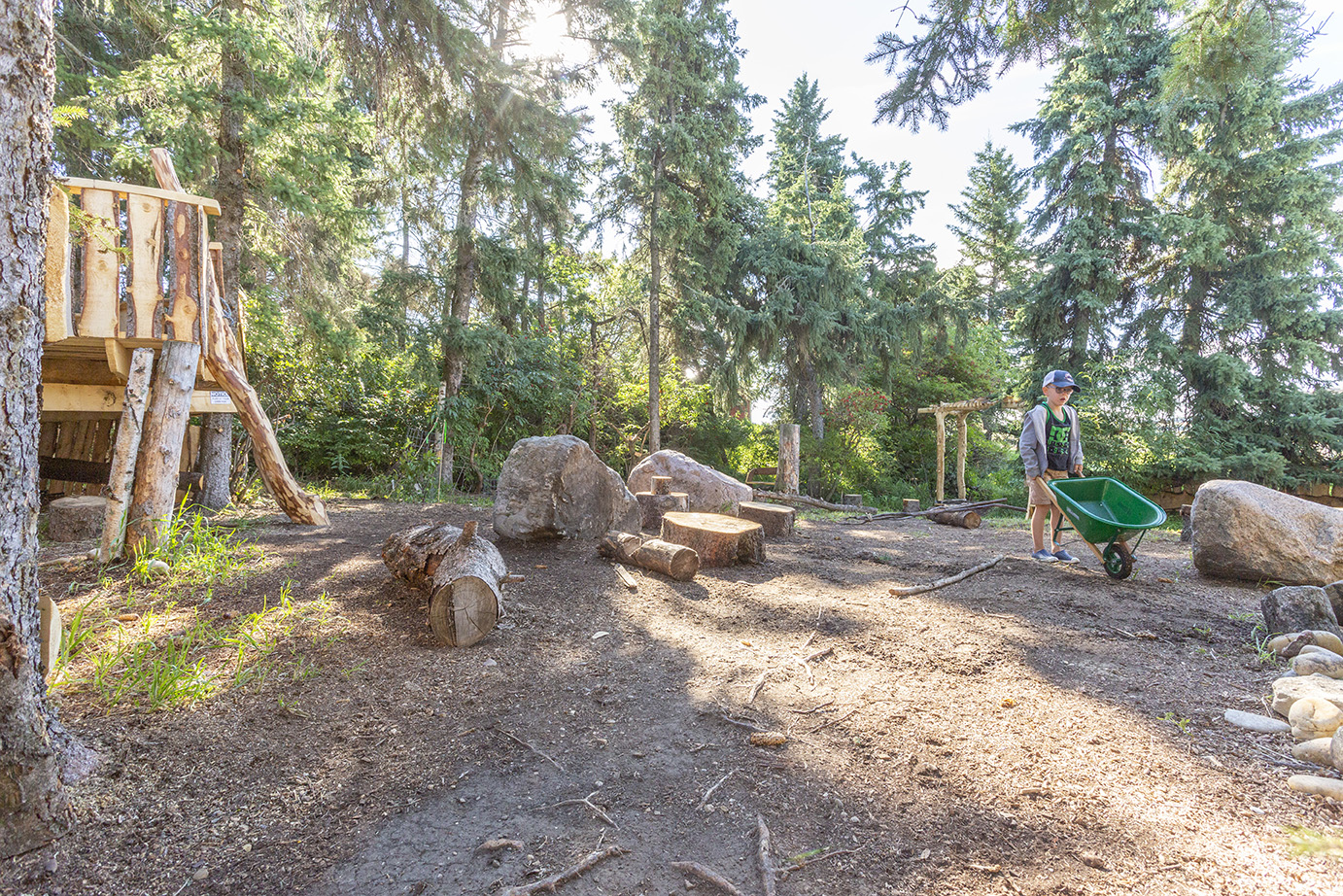 One of the trails leading to the on site pond surrounding by greenery