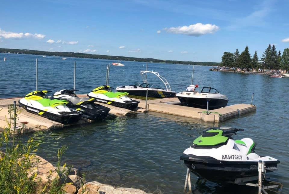 Jet Ski docked and ready to rent from Sunsport Recreation at Sylvan Lake