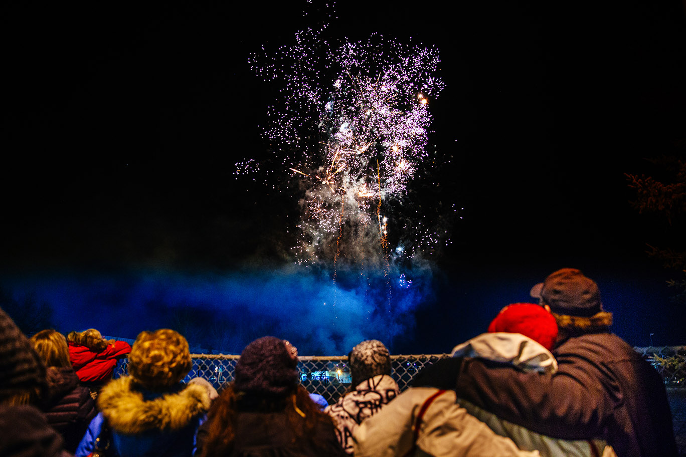 Winter fire works lighting up the sky