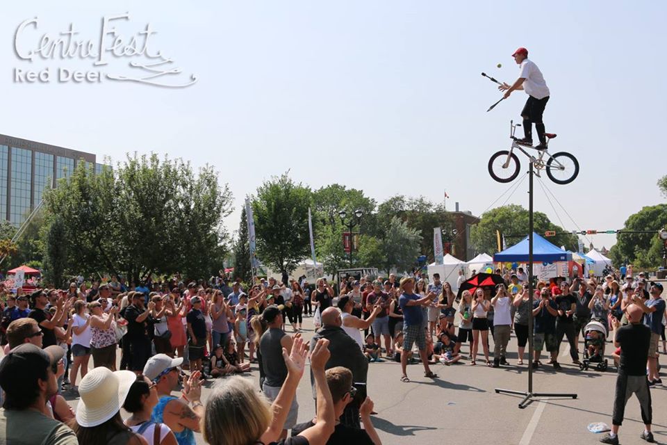 Image of street performers in downtown Red Deer. 