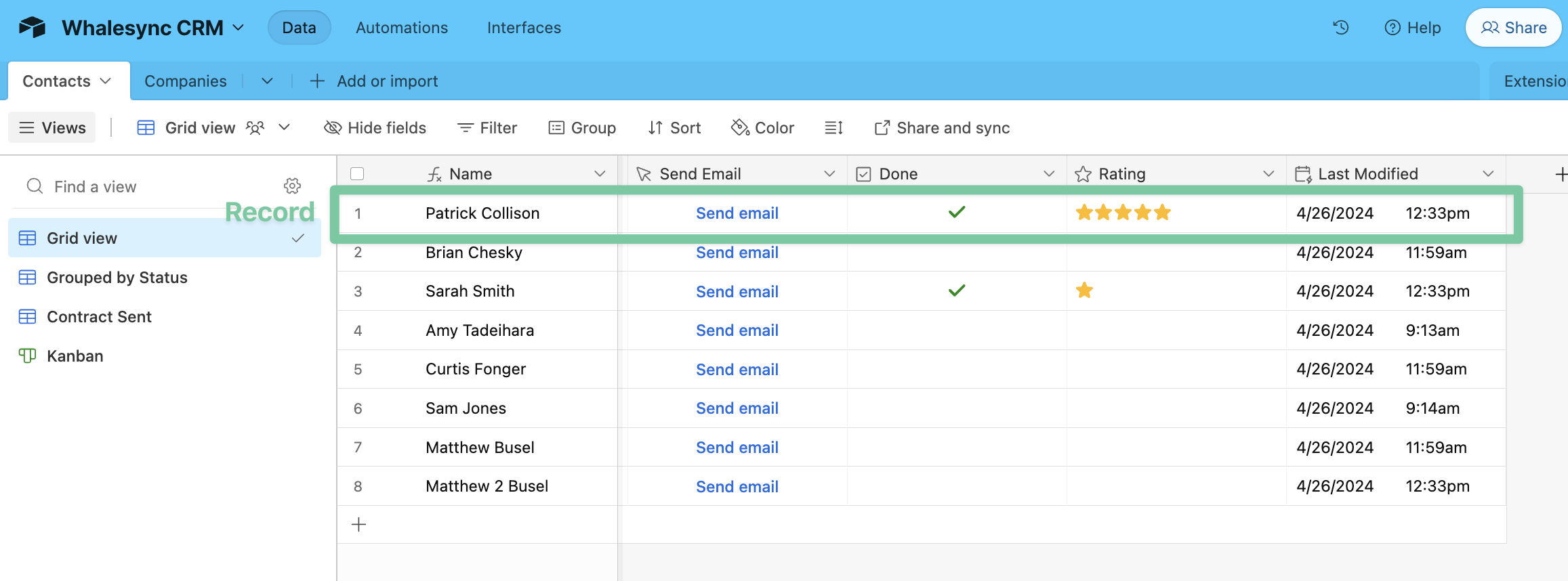 Example Airtable record