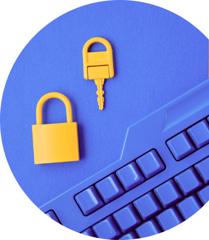 Lock and key by a violet keybord
