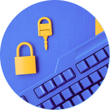 Lock and key by a violet keyboard