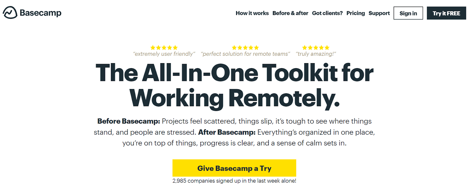 Screenshot of Basecamp's website