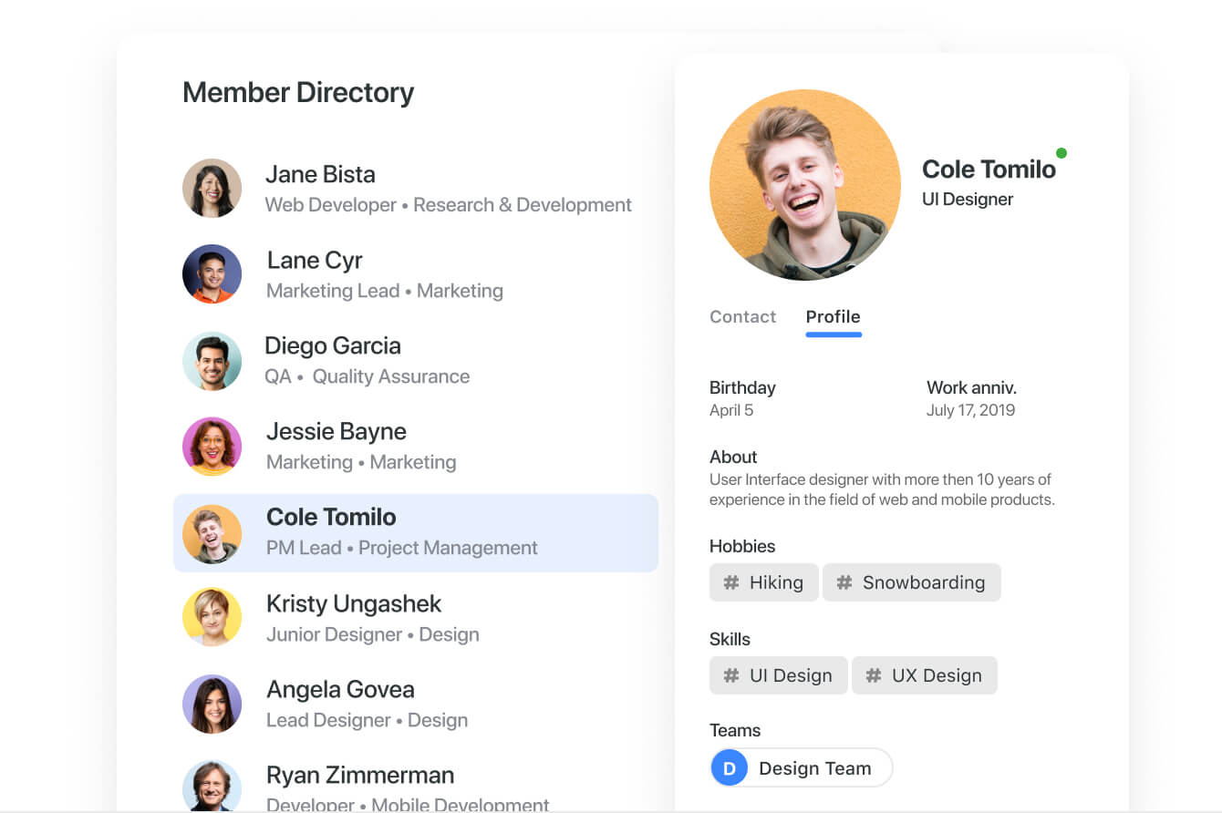 Information is available about your teammates at a glance