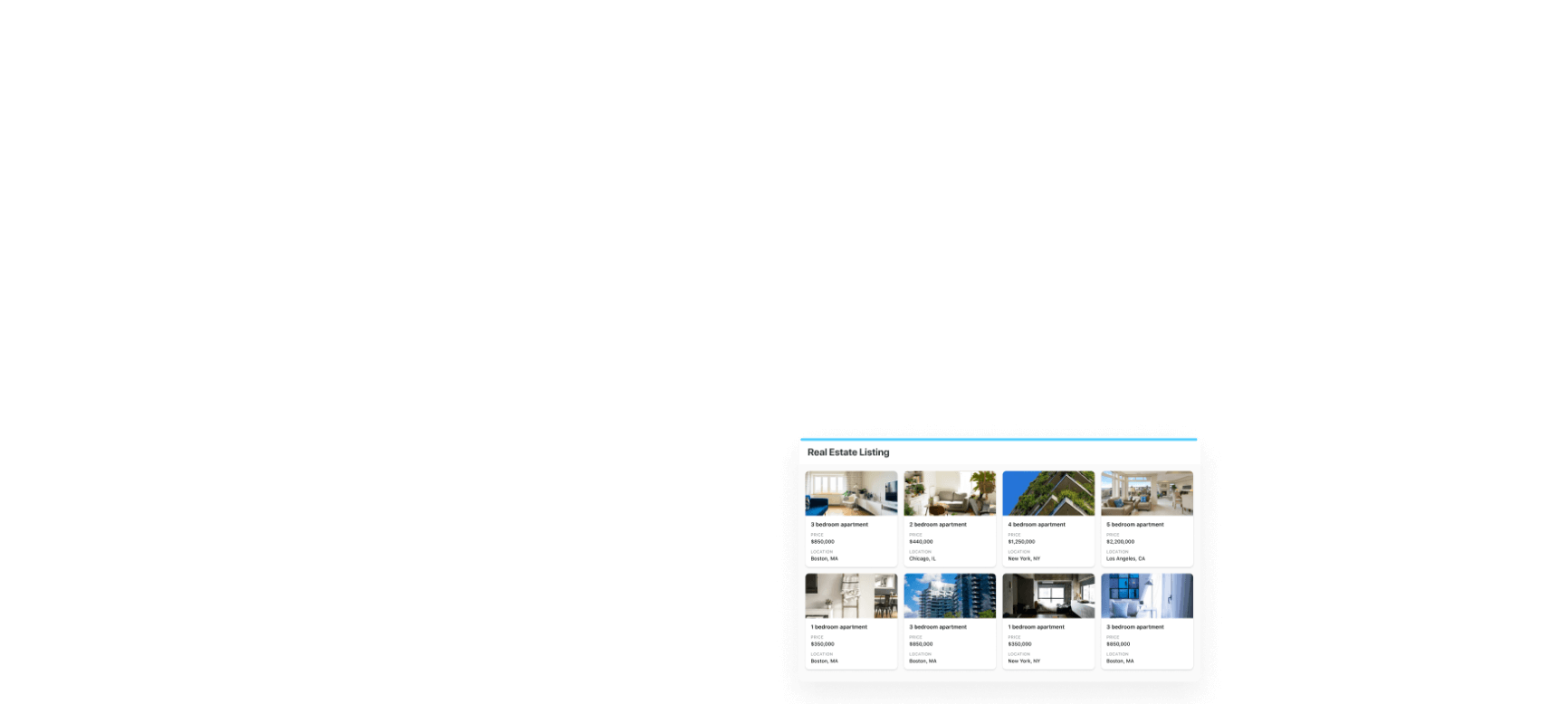 Photo cards of real estate property listings