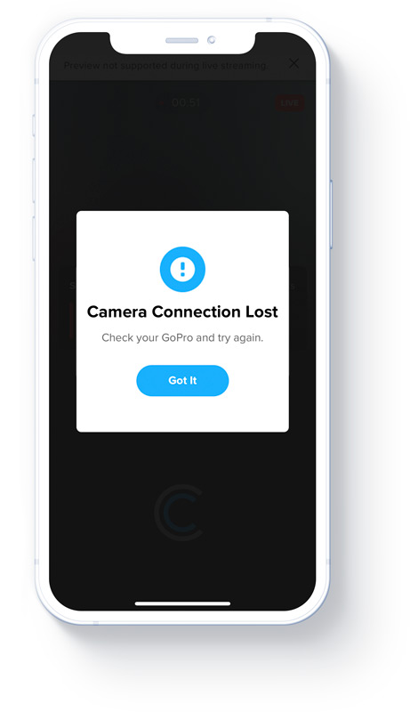 gopro quik app failed to connect during live stream