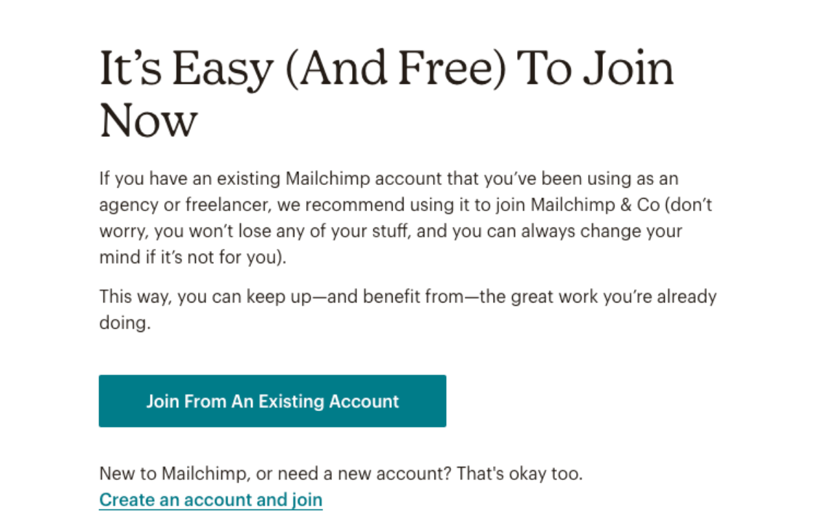 Create Mailchimp & Co account